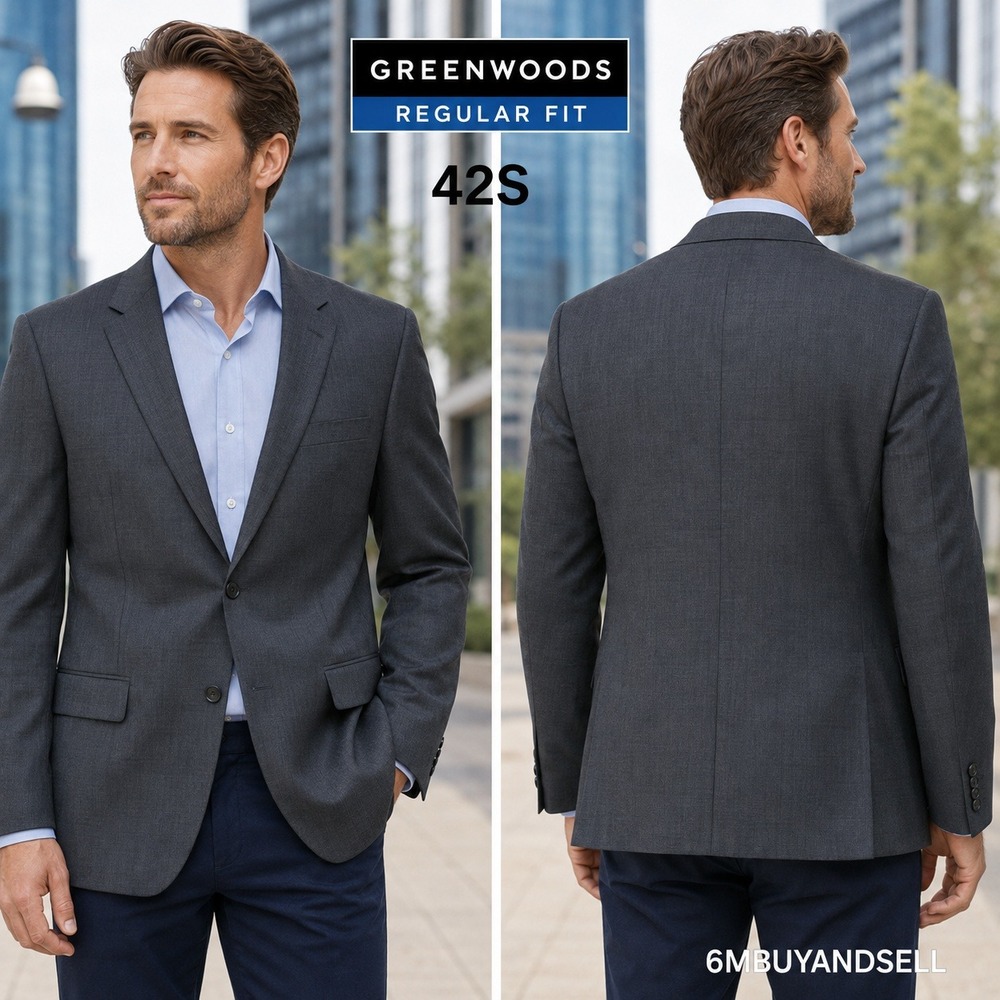 Greenwoods Mens 42S Regular Fit Blazer Charcoal Grey 2-Button Suit Jacket SS2016